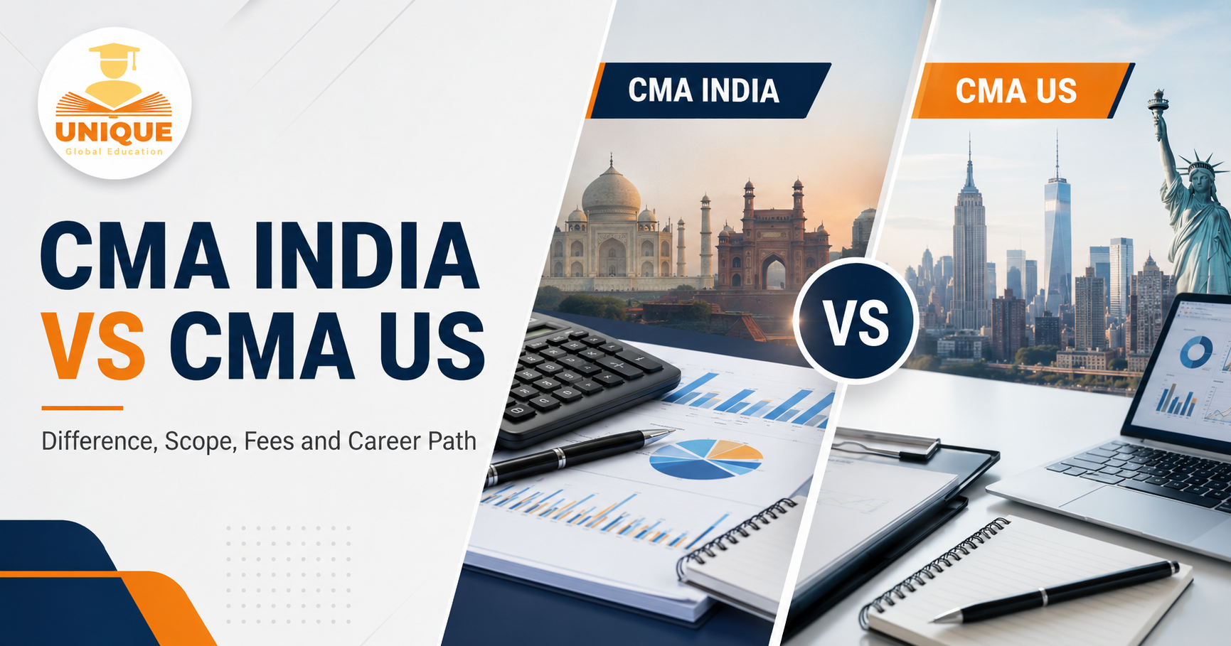 CMA India vs CMA US comparison showing differences, scope, fees and career path