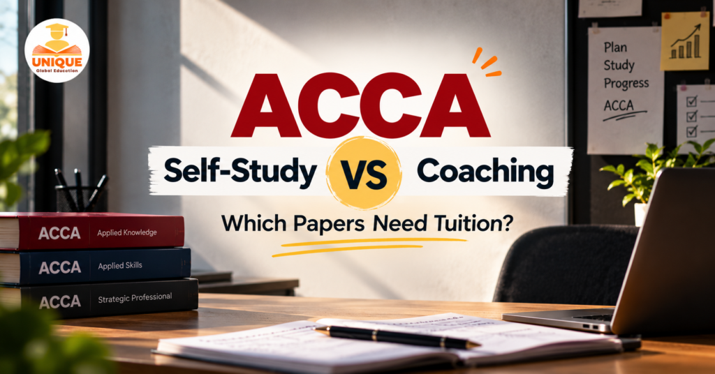 ACCA Self-Study vs Coaching comparison showing ACCA study levels and which papers may need tuition